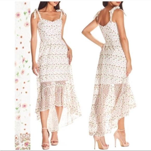 DRESS THE POPULATION Wren Tie Shoulder Midi Dress Floral Lace - Picture 1 of 9